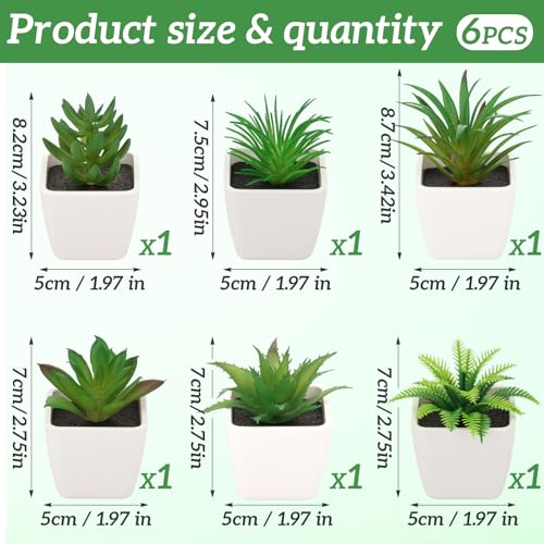 Woration 6pcs Realistic Fake Succulents Plants Potted Decoration Small Artificial Succulent Faux Greenery Model Set for Wedding Holiday Shelves Bathroom Indoor Decor - color: 6pcs White