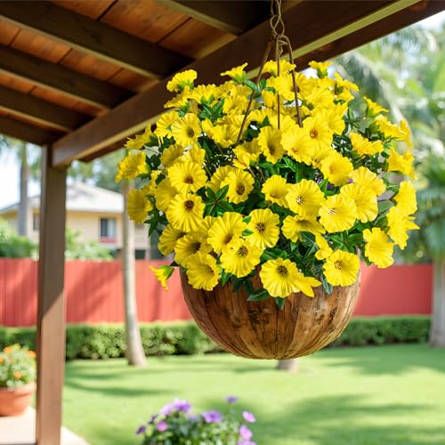 Yellow Artificial Morning Glory Flowers for Outdoor Planters, Premium UV Resistant Silk Faux Flowers for Porch, Hanging Basket & Window Box, Spring Garden Decor, No Pot, 13.3 Inch, 8 Bundles - color: Yellow 8pcs