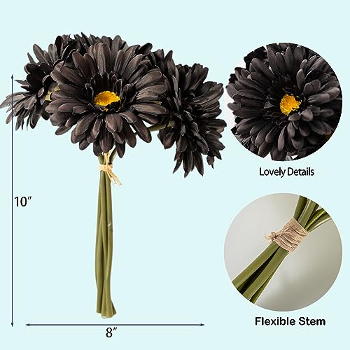 TOPIA Artificial African Daisies Flowers African Daisy Silk Flowers Artificial Gerbera Daisies Pack of 10 (Black) - color: Black, size: 10pcs