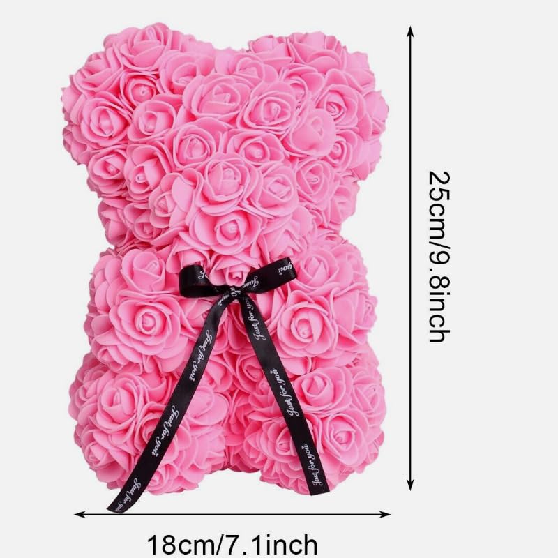 Artificial Rose Flower Bear,Perfect Romantic Gift for Her, Valentine's Mother's Day, Christmas, Birthday,Thanksgiving Party Anniversary Girl Friend Wife Light Strips and Greeting Cards (Pink) - color: Pink
