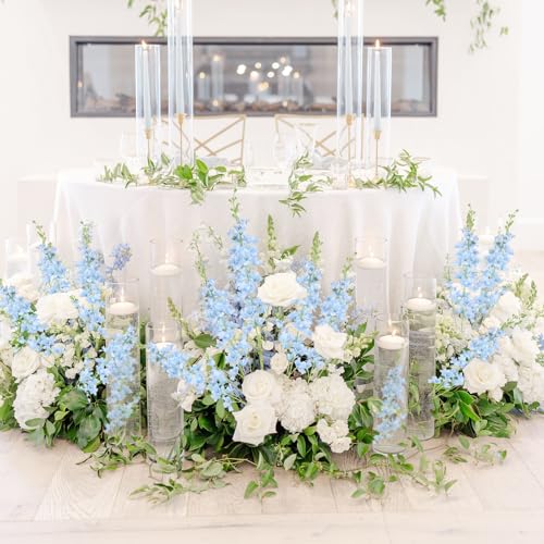 Light Blue Delphinium Artificial Flowers,8PCS Long Stem Fake Larkspur Flowers 33.5'' Faux Delphinium Bulk for Tall Vase Home Wedding Garden Table Decor (Light Blue) - color: Light Blue