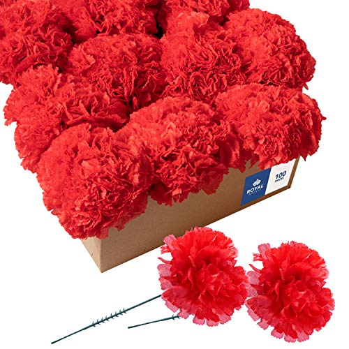 Royal Imports Artificial Carnations, Silk Faux Flowers, for Funeral Arrangements, Wedding Bouquets, Cemetery Wreaths, DIY Crafts - 100 Single 5" Stems - Red - color: Red