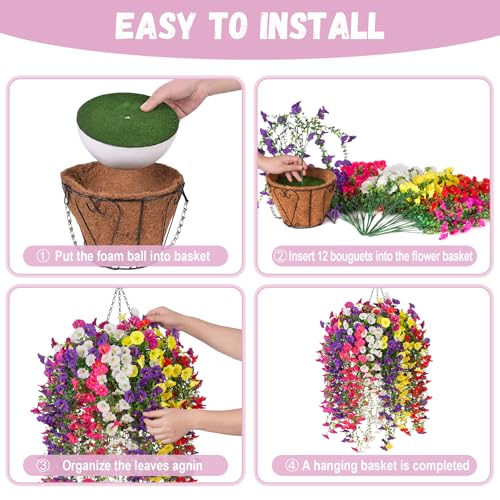 INXUGAO Artificial Flowers with Hanging Basket, Outdoor Faux Plants Silk Morning Glory Vines, Fake Petunias for Garden Patio Spring Summer Decor, 12 pcs Mixed Color - color: Mix Color