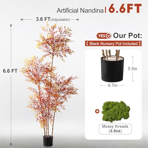 Big Artificial Tree Large Fake Nandina Trees Plastic plantas Indoor Outdoor Realistic Floor Plants Faux Bamboo Plant for Home Living Room Corner Office Patio Porch Bonsai Decor Housewarming Gift - color: Red, size: 6ft 7in