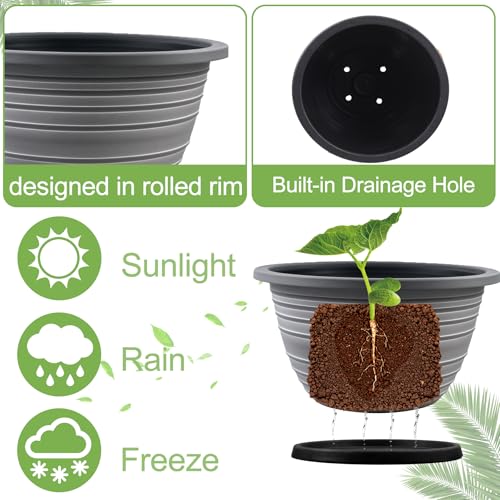 KPUVX Large-Planter-Indoor-Outdoor Plant Pots, 12 inch 3 Pack Plastic Flower Pots with Saucer and Drainage Holes, Retro Antique Imitation Decorative Garden Containers Sets for Houseplant - color: White