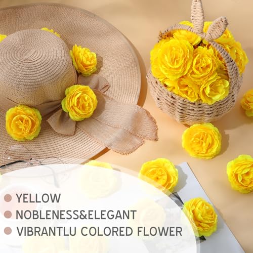 Thiccywoov 50 Pcs Artificial Flowers, 3.2 Inches Silk Rose Head Flowers Fake No Stem for Wedding Bridal Bouquet Home Floral Decor DIY Centerpieces Arrangements Party Tables Decoration(Yellow) - color: Yellow