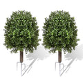 25" Artificial Boxwood Topiary Ball Tree - 2-Pack Realistic Touch Dual-Tone UV-Resistant Outdoor Fake Plant with Triangular Stake & Natural Trunk Texture, Faux Topiary Bush for Garden Porch Decor
