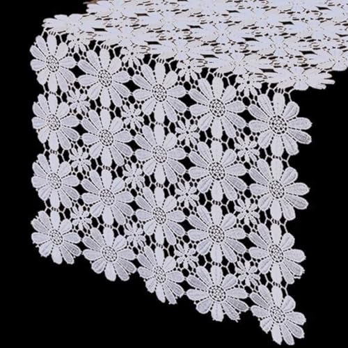 White Flower Runners Lace Table Cloth Shower Dresser Scarf for Home Kitchen Wedding Banquet Tea Table TV Cabinet Dining Table Heat Insulation Table Runner