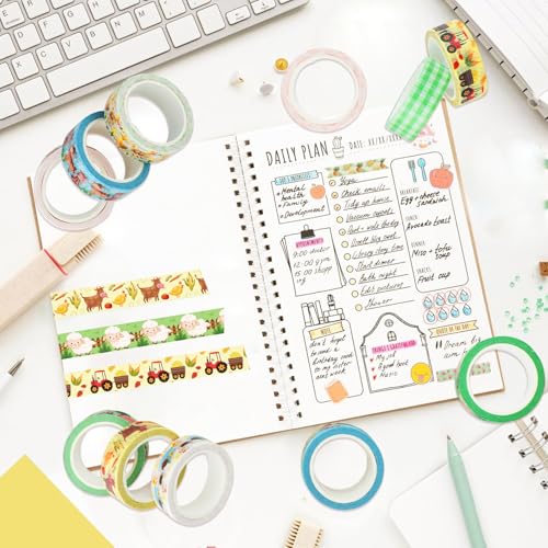 12 Rolls Farm Animals Washi Tape Set, Farmhouse Cow Sheep Pig Ducks Decorative Tapes, Fall Cute Cartoon Masking Tape for Journaling Scrapbook Journals Planners DIY Crafts Christmas Party Decor 16.4FT - color: N