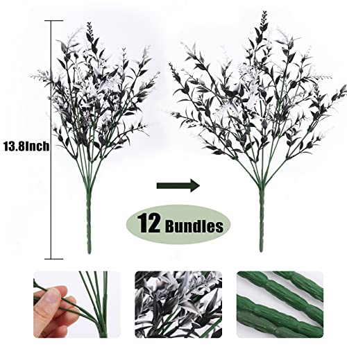 Artificial Plants Spring Black Artificial Outdoor Flowers UV Flowers Outdoor Artificial Greenery for flower arrangements Indoor Outside Hanging Plants Garden Porch Window Home Farmhouse Décor(B+W) - color: Black+white, size: 12 Bundles