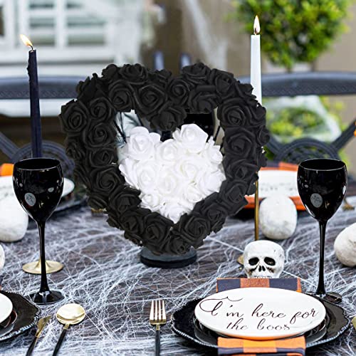 Rose Flower Heads,200Pcs Foam Flowers 1.97in Foam Roses Black and White Fake Flower Heads for DIY Wedding Centerpieces Arrangements Home Decorations(Black and White) - color: Black&white