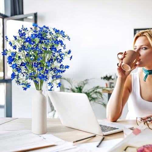 Artificial Flowers 8PCS Silk Flowers with Long Stems, Fake Flowers Bulk Fake Babys Breath, Royal Blue Flowers for Tall Vase Outdoor Garden Wedding Party Home Table Centerpiece - color: Blue