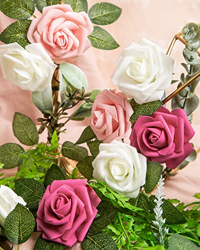 DuHouse 25Pcs Artificial Roses Flowers Fake Roses with Stems Real Touch Foam Flowers for DIY Wedding Bouquet Party Centerpiece Floral Arrangement Party Home Decor(Ivory White) - color: Ivory White, size: 25pcs
