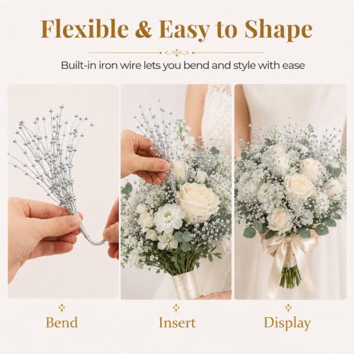 60 Pieces Pearl Stick Stems Bouquets, 4mm Bead String Garland Beaded Spray Filler Floral Arrangements Tree Picks Wedding Party Decoration, Mother's Day Flower Decor, Christmas Tree Picks (Silver) - color: Silver