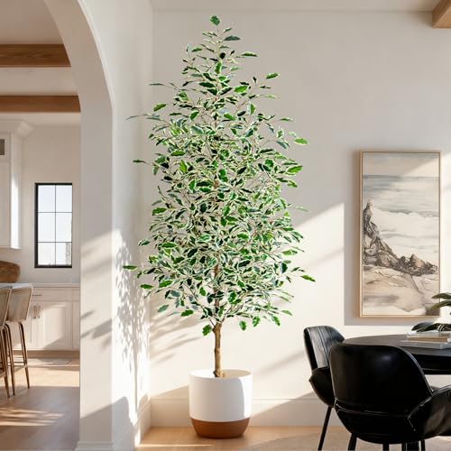 Bailikang 6FT Artificial Ficus Trees Indoor Faux Trees Indoor Fake Floor Plants Tall Artificial Tree with White Pot Faux Tree Fake Indoor Tree Silk Plants Artificial Trees for Home Decor Indoor - color: White Leaf With White Pot, size: 6ft