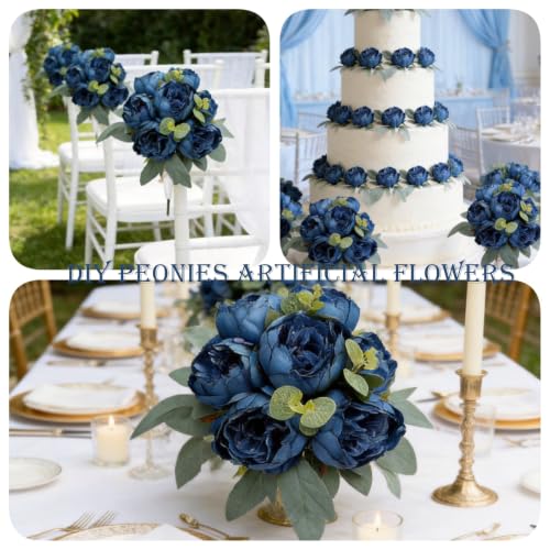 50Pcs Artificial Peonies Flowers Bulk, 4’’ Navy Blue Fake Peonies Silk Flowers Heads for Table, Faux Peony Arrangements for Wedding, Valentine, Engagement, Party, Coffee, Dining Decorations - color: Navy Blue