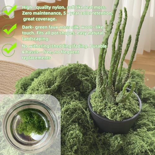 3.53oz Fake Green Moss for Potted Plants, Artificial Faux Moss for Crafts, DIY Decor, Fairy Gardens, Table Centerpieces, Wedding & Home Decor (100g Dark Green)