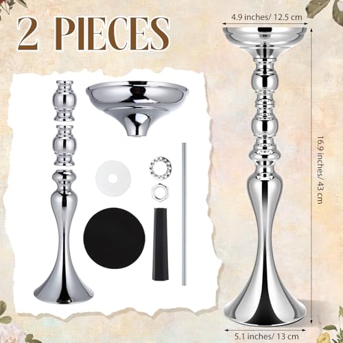 Sadnyy 2 Pcs Sliver Metal Flower Arrangements Stand Tall Wedding Centerpiece Stand Table Decor Flower Vase for Wedding Reception Event Party Dinner Home Decor(16.9 Inch) - size: 16.9 Inch