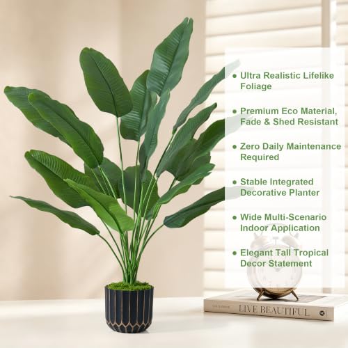 florisso 32" Artificial Bird of Paradise Plant, Tall Fake Faux Plants Indoor Outdoor Tree for Living Room Home House Decoration - size: 32" Bird of Paradise