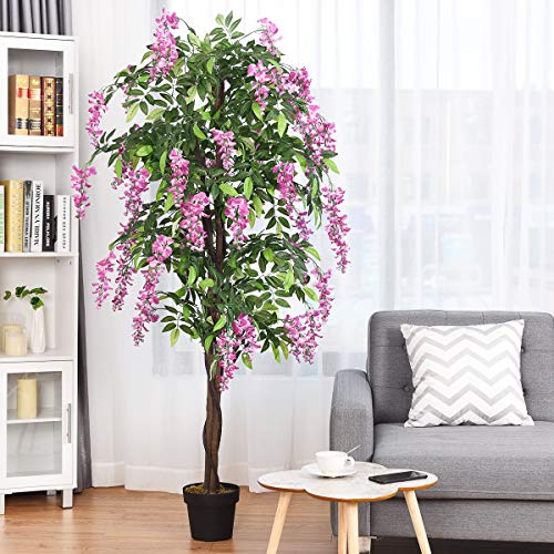BestComfort 6 Feet Artificial Wisteria Silk Tree, Decorative Indoor House Fake Plant, Artificial Leafy Tree Faux Potted Indoor Floor Plant for Home Office Decor - color: Wisteria 6ft