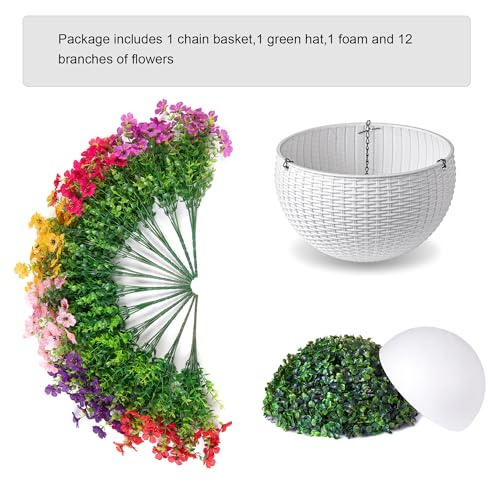 HyeFlora Artificial Faux Hanging Flowers Plants Basket for Outdoor Outside Decoration, Fake Silk Colorful Daisy in Planter for Porch Patio Garden Yard Home - color: 6 Multicolor
