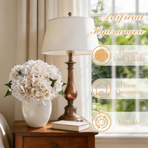 8PCS Lifelike Artificial Silk Hydrangea Flowers, Fake Hydrangea Flowers Bouquet with Stems, Full Faux Hydrangea for Home Decor Wedding Table Party Office Decor(Off White) - color: Small-off White