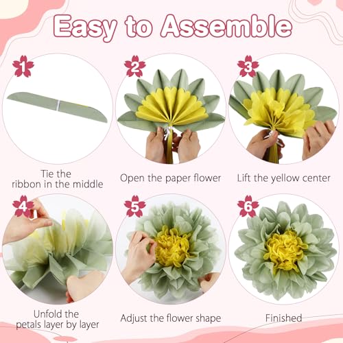 BestoFun 14 PCS Sage Green Tissue Paper Flowers – Elegant Party Decorations for Weddings, Baby Showers, Birthday, Bridal Showers, and Holiday Events - color: Sage Green