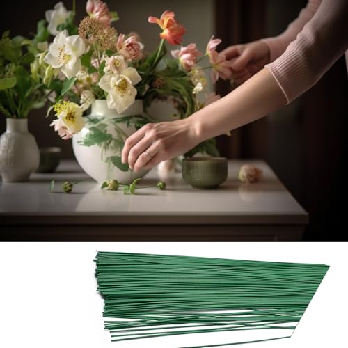 50pcs Floral Wire Stems, 2 Gauge Flower Stems, 16 Inch Green Floral Stem Wire for Paper Wrapped Wreath Making Supplies.