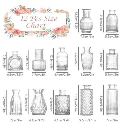 12 Pcs Glass Bud Vase Set, Small Glass Vases for Flowers, Mini Clear Bud Vases for Centerpieces, Wedding, Home, Office and Table Decoration, Clear - color: Clear, size: 12pcs