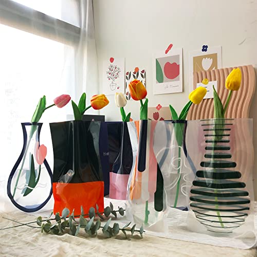 BLOFLO Collapsible Flower Vase, Foldable Vase, Expandable Vase, Plastic Flower Vases, Removable Flower Vases for Centerpieces, Contemporary Décor for Home Office Wedding (Set of 6)