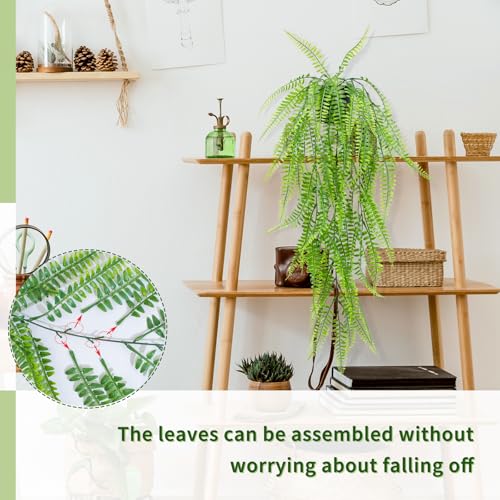 LOYWREE 2Pack Small Fake Hanging Plant with Pot, Artificial Potted Fern Plant, 28.7-in Long Faux Hanging Ferns Vine Plant for Shelf Home Office Indoor Outdoor Garden Greenery Decor (Black Pot) - color: Fern, size: 2Pack