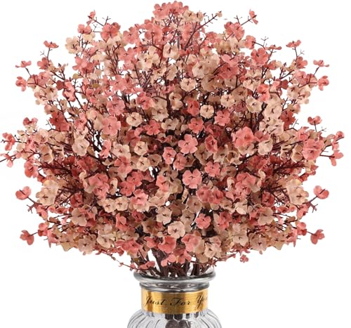 8Pcs Babys Breath Fake Artificial Flowers Fall Flowers, Real Touch Light Coffee Color Plants Silk Flowers for Vase Home Office Wedding Indoor Outdoor Centerpiece Table Party Decorations - color: Beige Brown, size: 8 Bundles