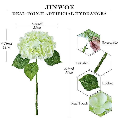 JINWOE 3Pcs Light Green Faux Hydrangea Flowers,21" Latex Real Touch Large Silk Royal Hydrangea Artificial Flowers,Spring Fake Flowers Bouquet for Centerpieces Table Wedding Kitchen Home - color: Green, size: 3pcs