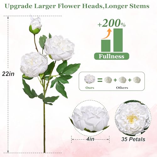 MARTINE MALL 5PCS Real Touch Peonies Artificial Flowers, 22in White Fake Peonies Artificial Peonies Flowers Latex Large Faux Peony Flowers for Centerpiece Table Wedding Party Home Decor - color: White, size: 5PCS