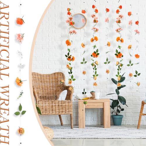 XunYee 6 Pcs 35.4 ft Flower Garlands Artificial Wildflower Vines Floral Hanging Backdrop Fake Flower Garlands Faux Silk Wildflower Vine for Wedding Bridal Shower Home Garden Wall Arch Decor(Rose) - style: Rose