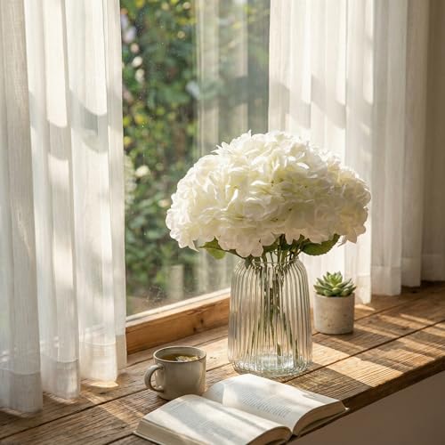 2Bouquets Artificial Fake Flowers Plants Silk Hydrangea Arrangements Wedding Bouquets Decorations Plastic Floral Home Kitchen Garden Party Festival Bar DIY(White,5 Flower Heads) - color: White,5 Flower Heads
