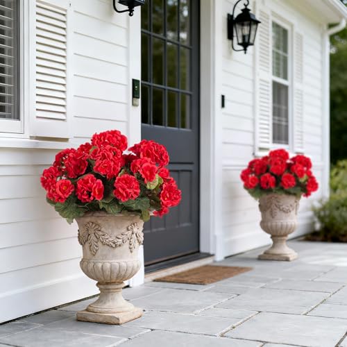 Ammyoo Artificial Geranium Flowers for Outdoors Decoration, 6 Pcs Fake Silk Geraniums Flower UV Resistant Look Real Faux Plants for Spring Garden Porch Planter Yard Table Centerpieces Decor - color: A-red