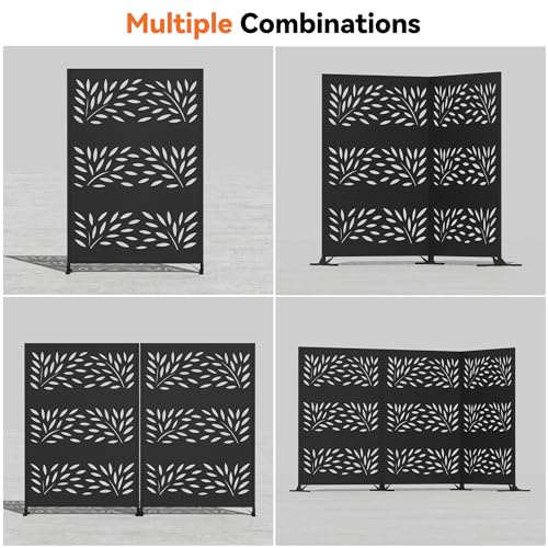 Modern Shade 4x6 FT Metal Privacy Screen with Artistic Modular Designs Decorative Patio Privacy Fence & Garden Divider, Freestanding Outdoor Metal Fence Panel, Weather-Resistant (Willow Drift) - size: 1 Panel (Willow Drift)