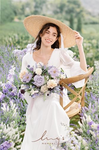 Ling's moment Purple Lavender Wedding Bouquets for Bride, Lilac Bridal Bouquets for Bride,15 Inch Free Form Artificial Wedding Flower Bouquet - color: Prpl-lavender Purple, size: Medium 15 Inch