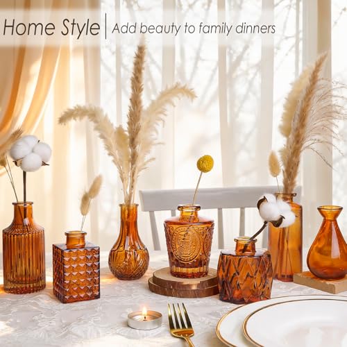 UPBUD Brown Glass Bud Vases Set of 36, Mini Flower Vase for Centerpieces, Small Amber Bud Vases in Bulk for Wedding Decorations, Vintage Vase for Table, Recepetion, Home Décor - color: Amber Brown, size: 36pcs