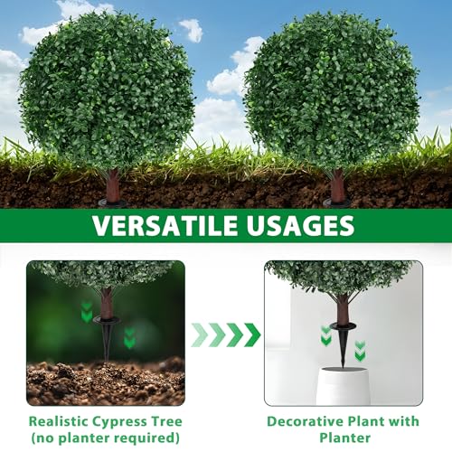 Grooy Artificial Boxwood Topiary Ball Tree with Ground Spike, Set of 2 Artificial Shrub Bushes, Fake Evergreen Tree for Porch, Artificial Plants for Outdoor Planters Indoor UV Resistant - color: Boxwood