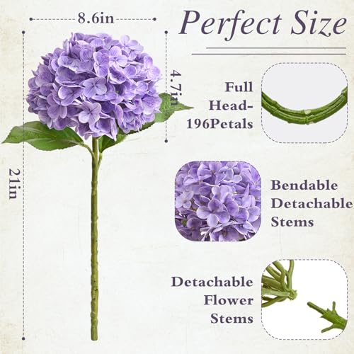 Waipfaru Hydrangea Artificial Flowers, 21in Real Touch Artificial Hydrangea Flowers, Purple Latex Full Flower Head with Stems, Faux Hydrangea Flowers Outdoors Wedding Bouquets Home Decor - color: Purple, size: 3pcs