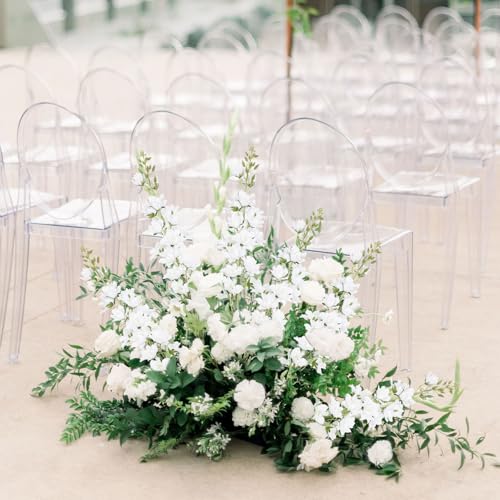IPOPU 37" White Delphinium Artificial Flowers 5PCS Real Look Flocked Faux Delphinium Flowers with Fuzz Long Stem Silk Larkspur Snapdragon for Wedding & Home Decor(White) - color: White