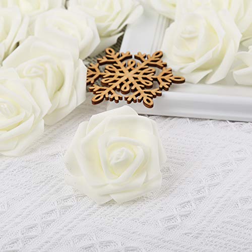 Artificial Rose Flower Heads, 100pcs Ivory Fake Roses Artificial Flower Foam Rose for DIY Wedding Bouquets Centerpieces Arrangements Party Baby Shower Home Decor (Stemless, Ivory) - color: Ivory, size: 100PCS