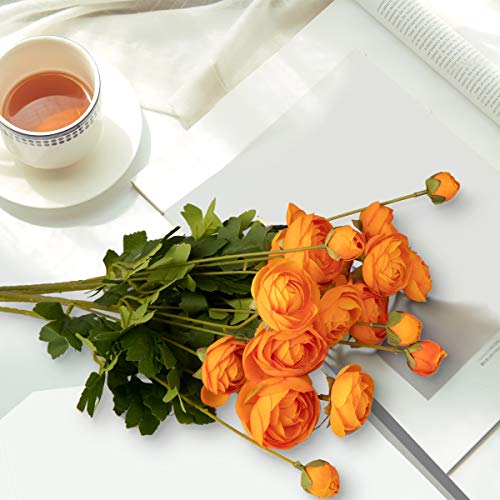 5 Stems Artificial Silk Ranunculus Flowers Orange 23" Tall,UV Resistant,Bendable Stems for Wedding Centerpieces,Home Deco（Orange） - color: Orange