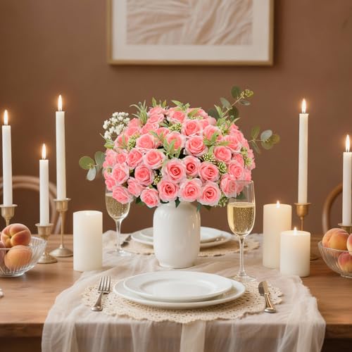 8 Pack Rose Artificial Flowers Bouquet, 10 Small Silk Rose Heads Per Pack, Fake Roses Bunches for Wedding Table Centerpieces Bridal Bouquet Mother's Day Valentine's Day Home Decor, Light Pink - color: Light Pink