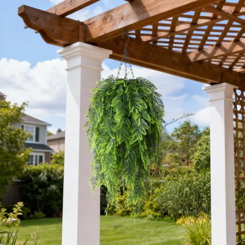 ZFProcess Artificial Faux Hanging Plants Basket for Spring Outdoor Summer Decoration, Fake Grass Plant UV Resistant Look Real for Outside Porch Home Patio Balcony Yard(Green) - color: C Green
