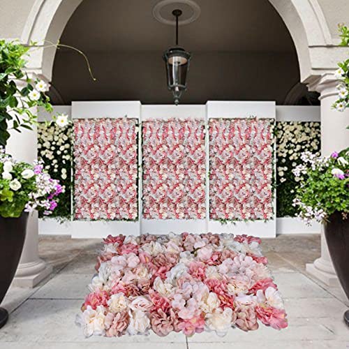 6 Pcs Flower Wall Panels, Artificial Flower Wall Backdrop 3D Silk Flowers Wall Mat, 23.62''x15.74'' Artificial Rose Flower Backdrop Flower Panels for Wedding Party Decor - color: Pink+white
