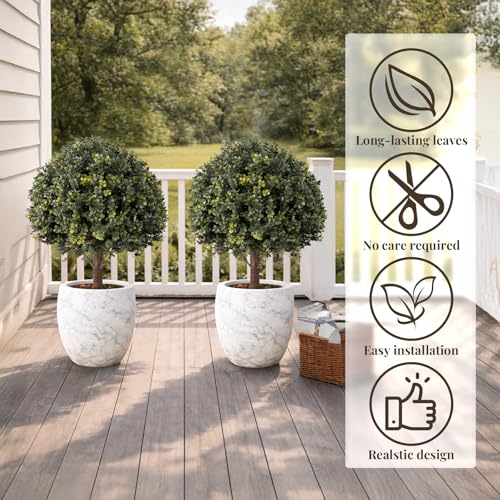 Artificial Topiary Ball Tree Outdoor Plants with Ground Spike 27" UV-Resistant Faux Shrubs, Eucalyptus Fake Plants for Indoor & Outdoor Use, Yard, Porch, and Patio Decor - color: Topiary Ball Tree-2