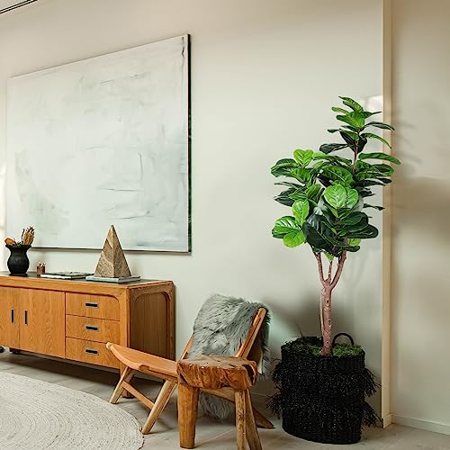 LYERSE Artificial Fiddle Leaf Fig Tree - 5ft Fake Ficus Lyrata Plant with 78 Decorative Fiddle Leaves in Plastic Pot Artificial Tree for Indoor Outdoor Home Office Perfect Housewarming - size: 5ft